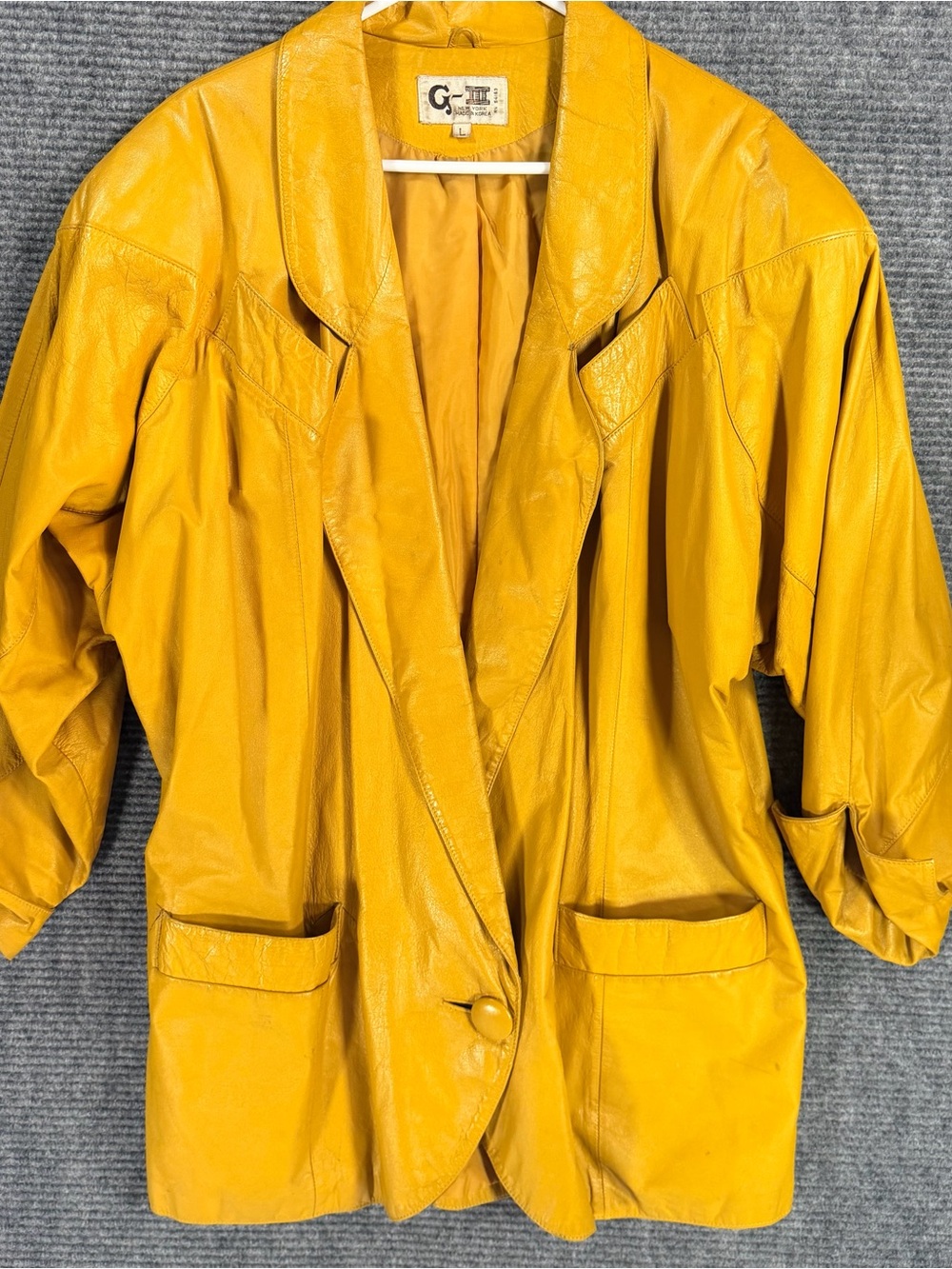 b new york Mustard Yellow Leather Blazer Jacket